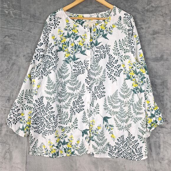 Cynthia Rowley Top 2X Linen Floral Tropical Coastal Button‎ Up Summer Tunic - Picture 1 of 7